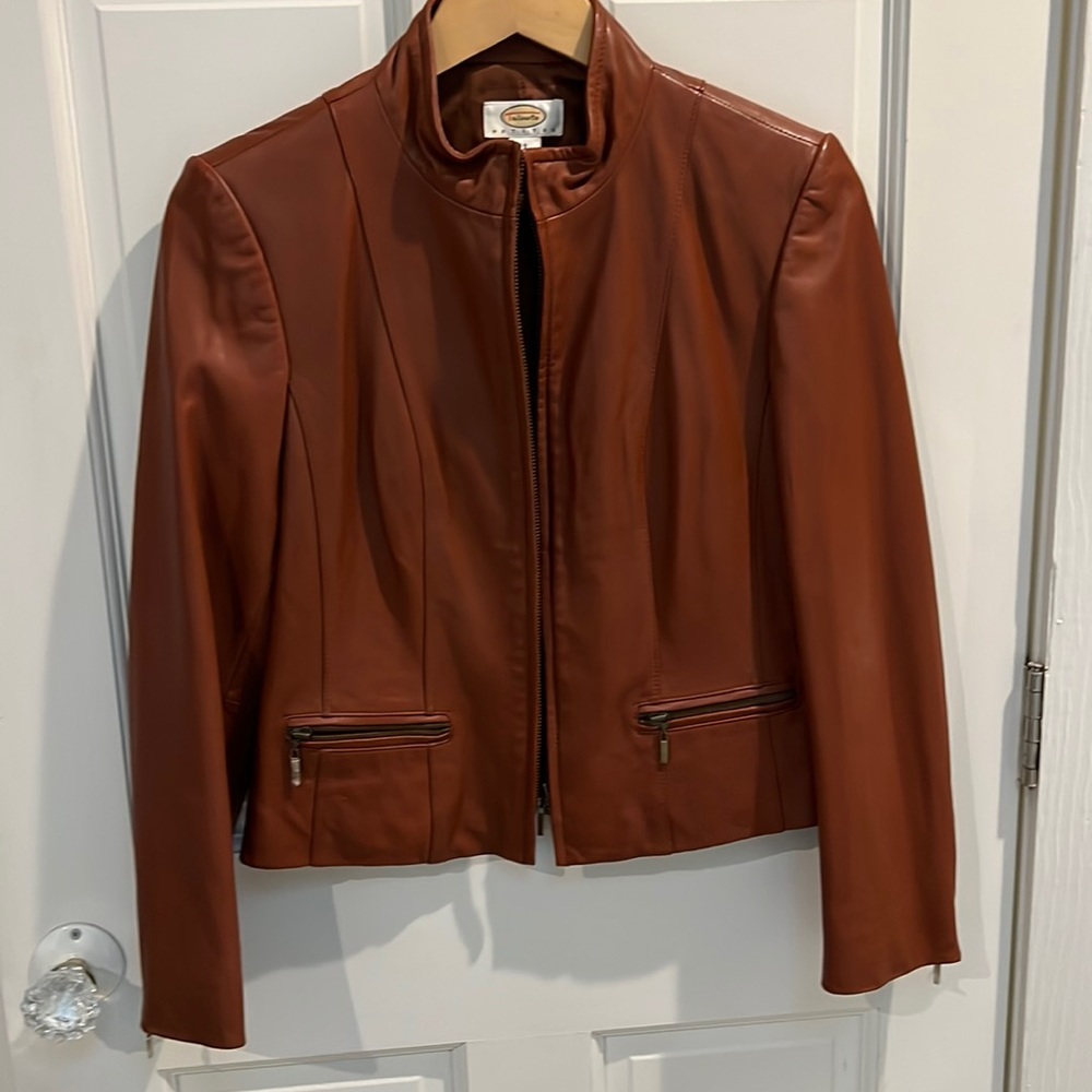 Talbots petite brown leather jacket size 8
